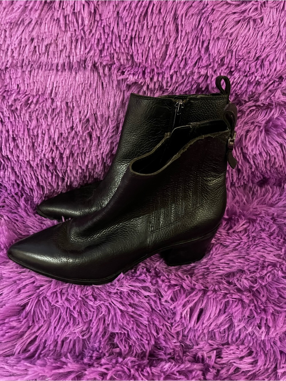 Franco Sarto Black Leather Ankle Booties with Pointed Toe